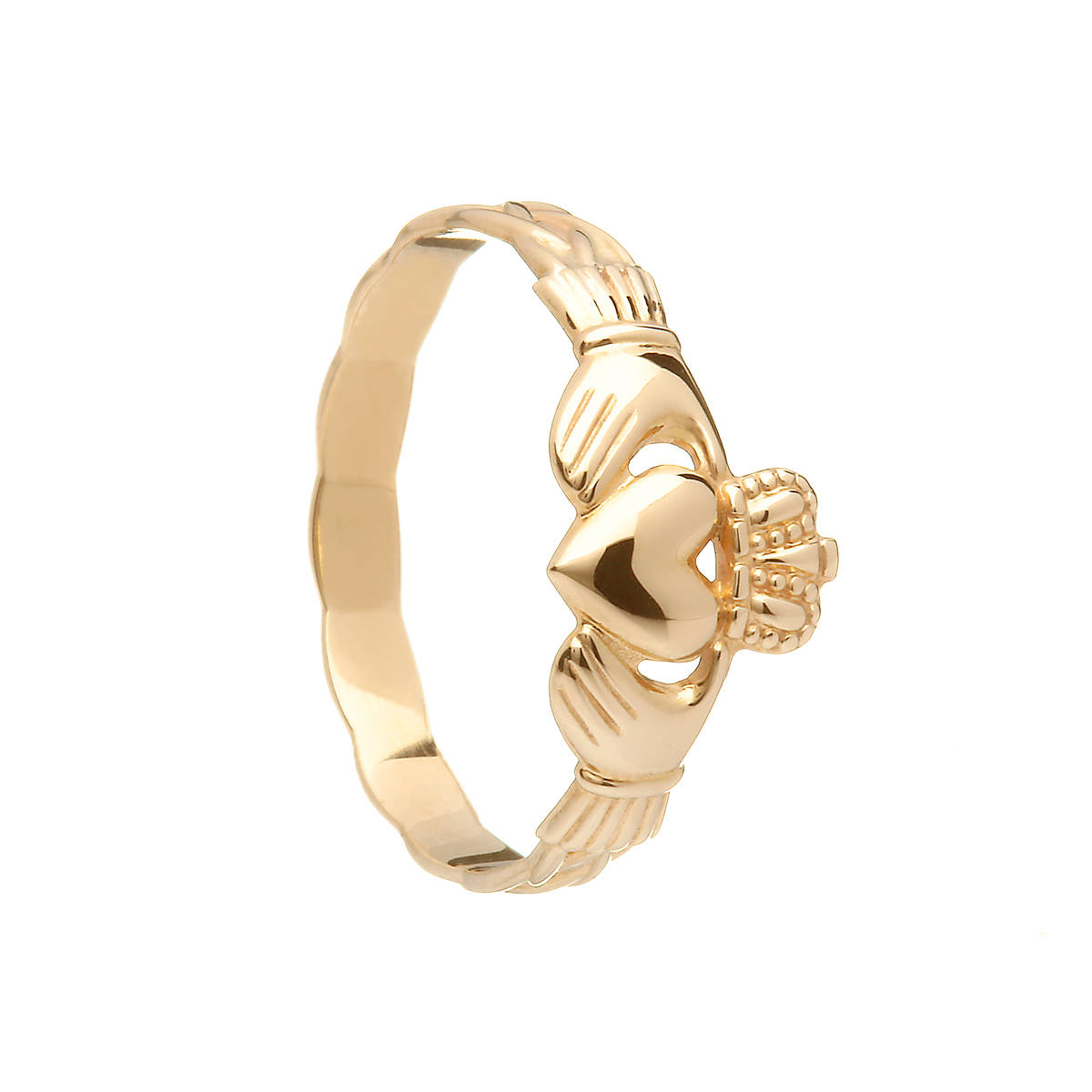 10ct Yellow Gold Maids Traditional Claddagh Ring With Braided Band 9mm