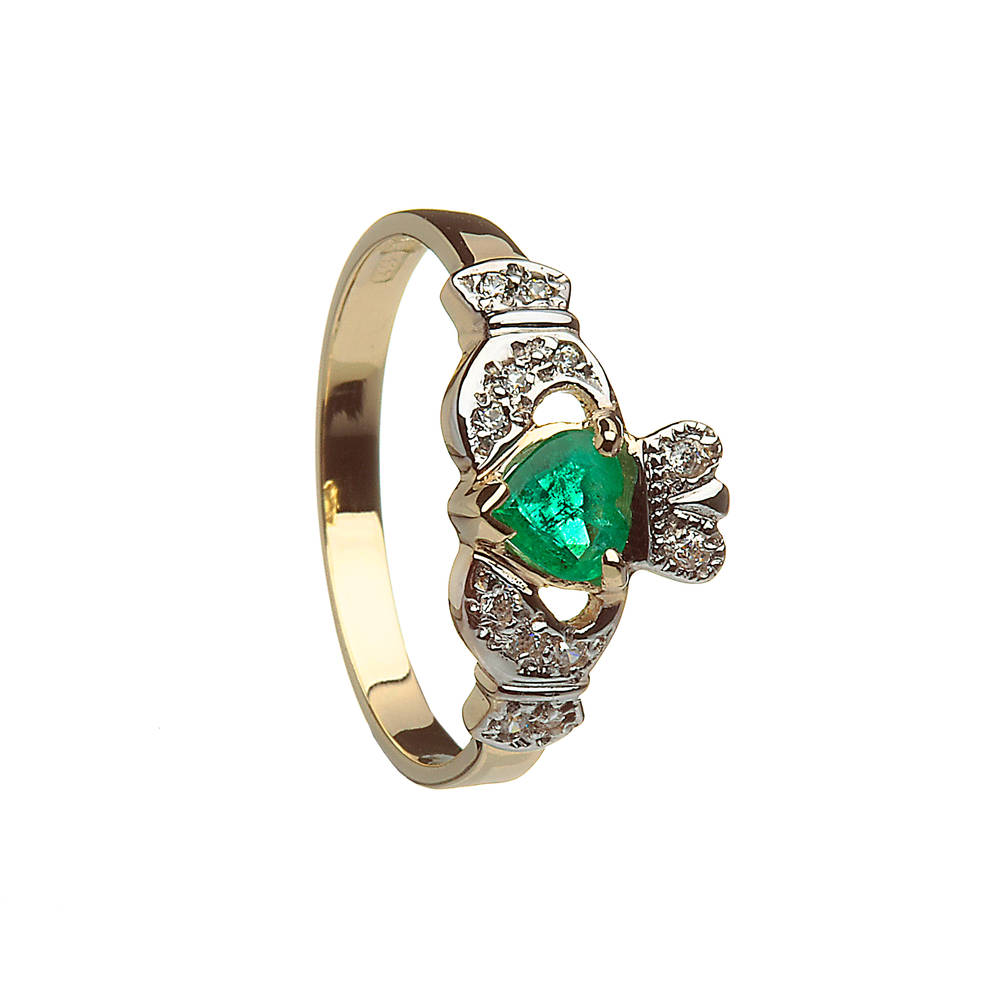10 carat Claddagh Ring with Emerald And Diamonds