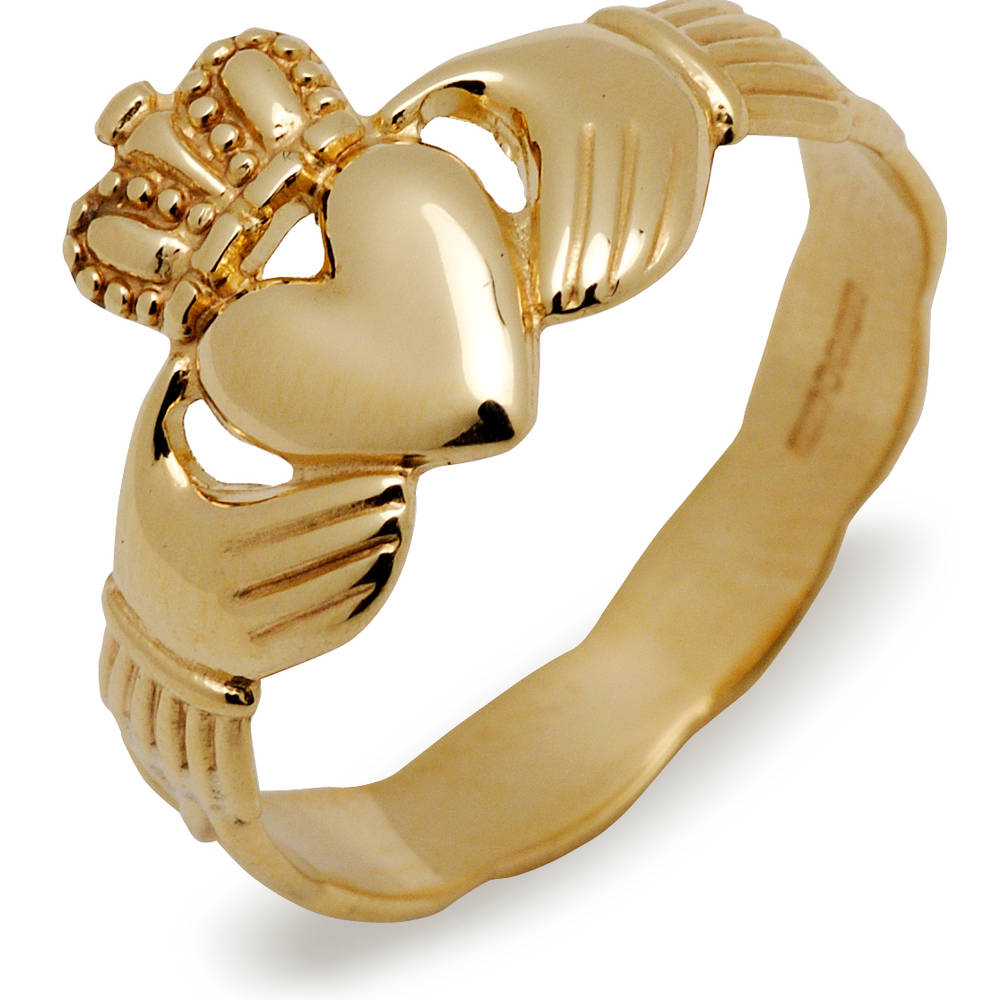 10carat Yellow Gold Ladies Traditional Claddagh Ring With Braided Band 12mm