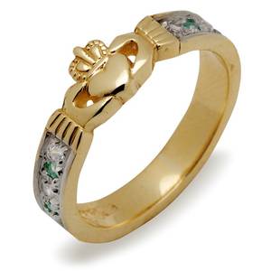 Gold Emerald/Diamond Claddagh Ring
