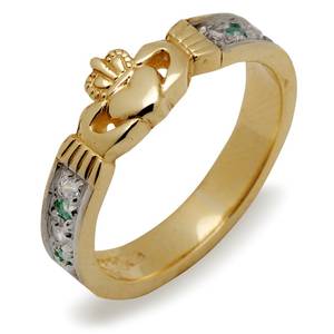 10ct Yellow Gold Emerald/Diamond Claddagh Ring