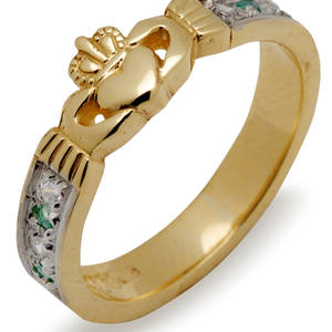 10 ct gold Claddagh/cz and emerald ring