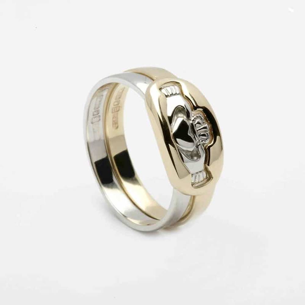 10 carat gold 2-part claddagh rings set