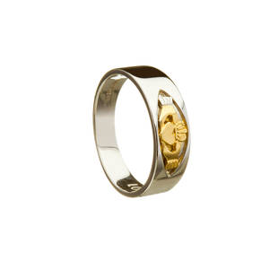10 carat larger white gold ring with yellow  claddagh insert