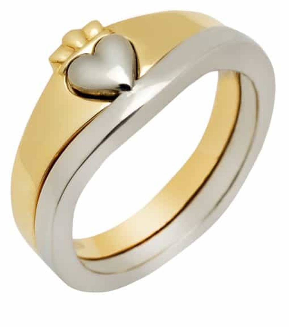 10ct yellow gold and 10ct white gold 2-piece Interlocking Claddagh ring