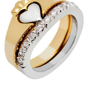 10 carat gold 2-part CZ Claddagh ring set