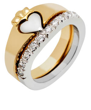 10 carat gold 2-part CZ Claddagh ring set