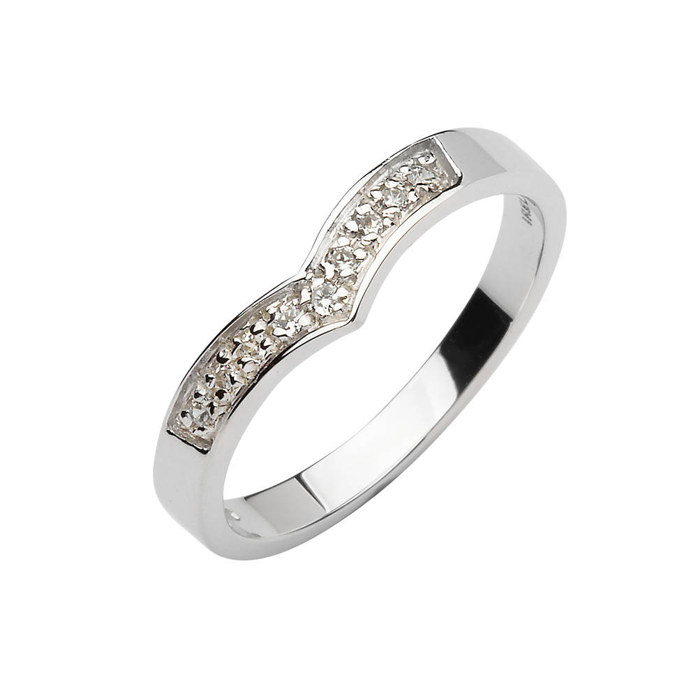 10 carat White Gold Cz Set Wishbone Band 