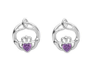 Silver Birthstone Stud Earrings Amethyst