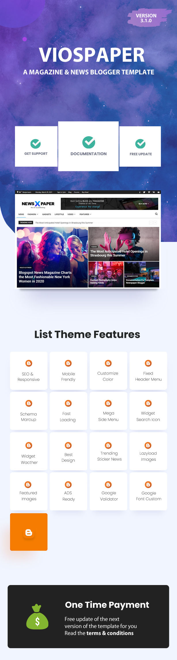 Viospaper Pro - Best Theme Blogger for Magazine