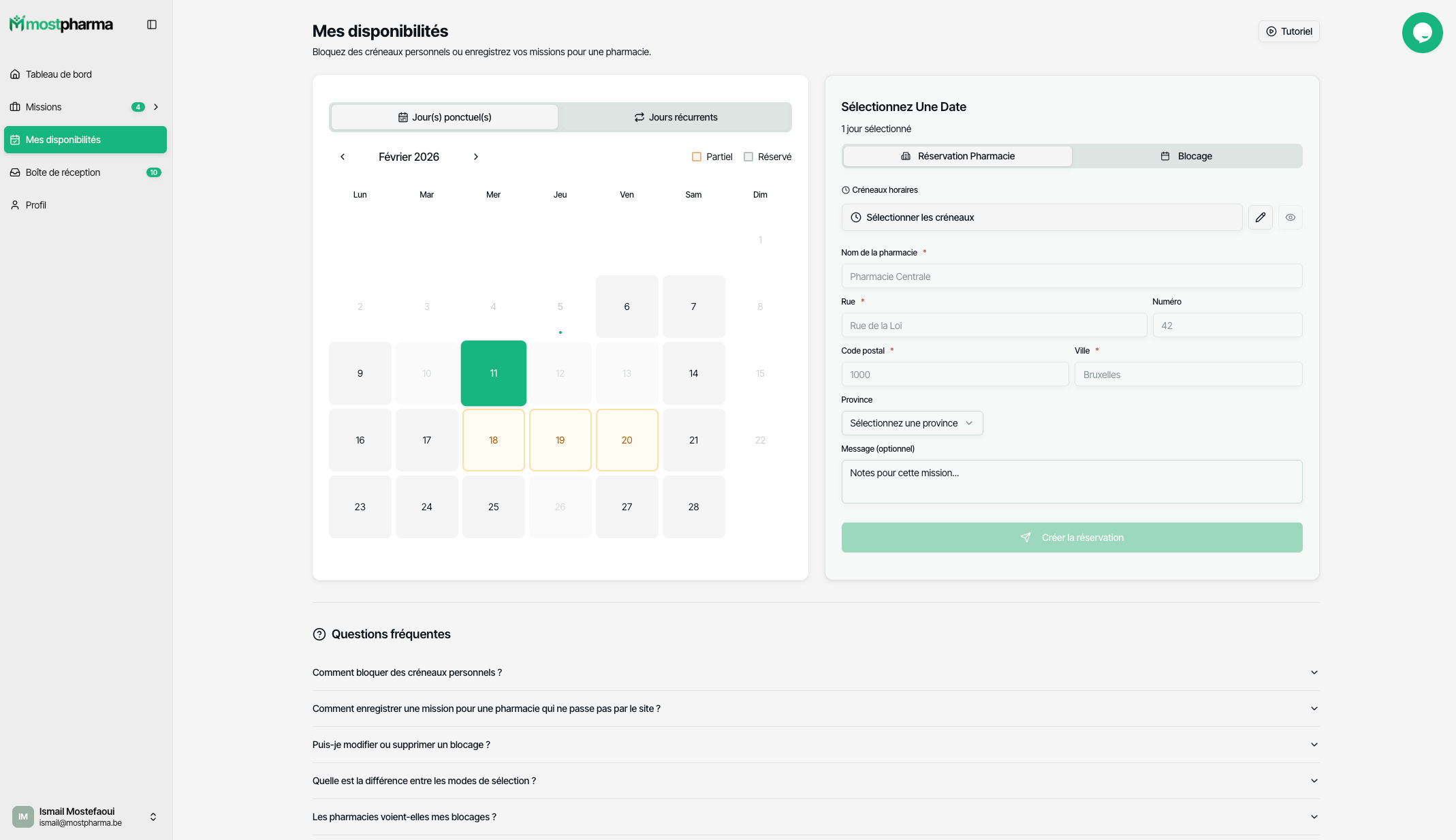 Interface calendrier