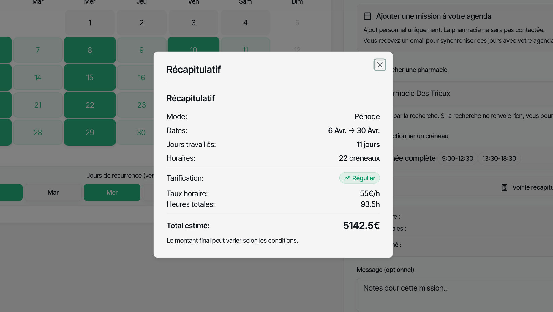 Réglages disponibilités