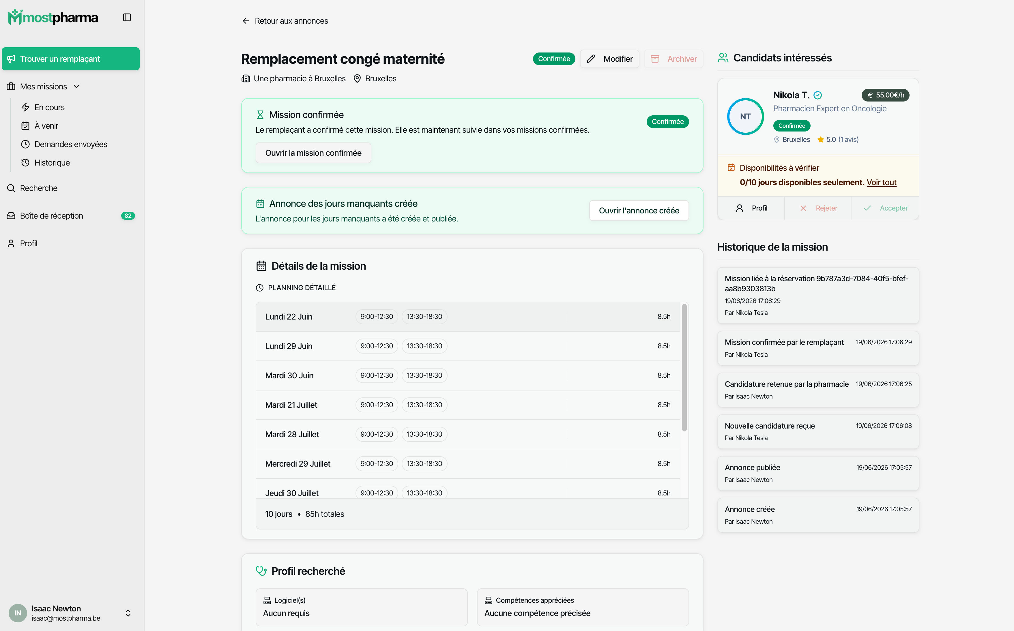 Interface publication annonce Mostpharma