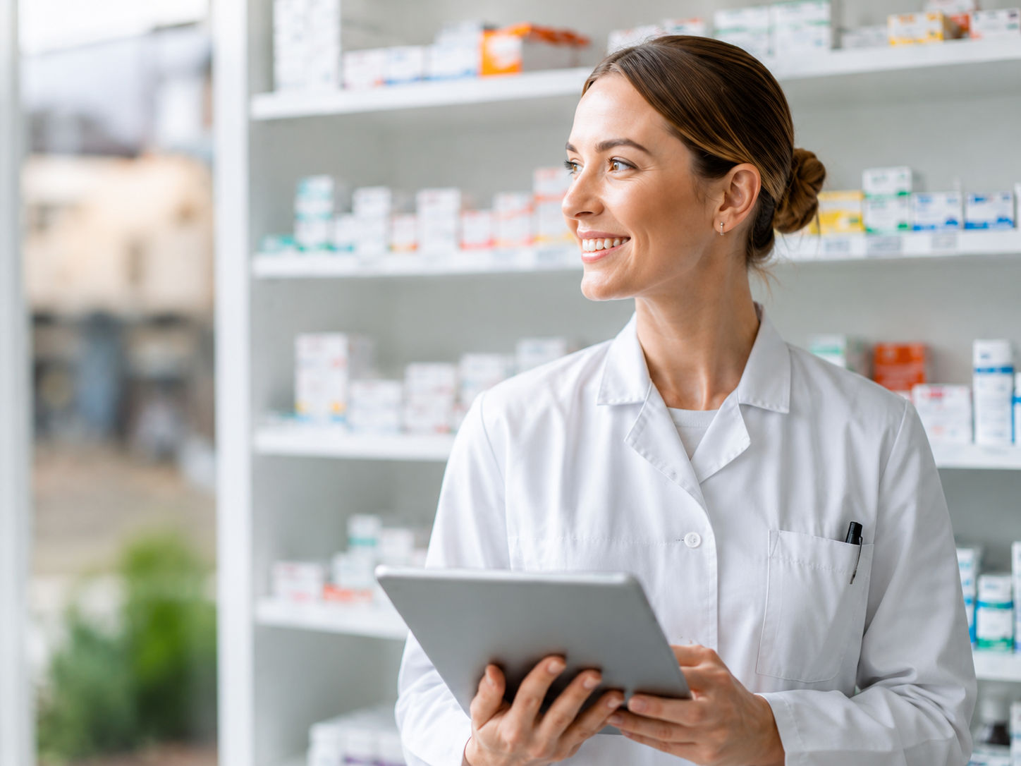 Pharmacienne souriante en officine
