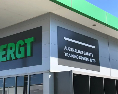 ERGT headquarters with logo showing on the building.