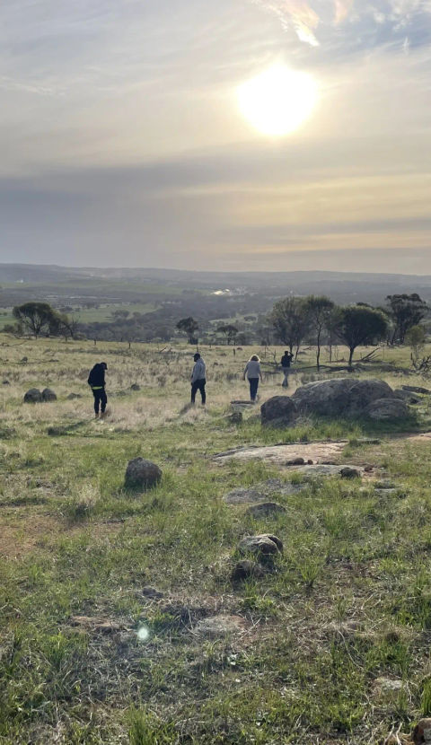Rangers walking in rocky field