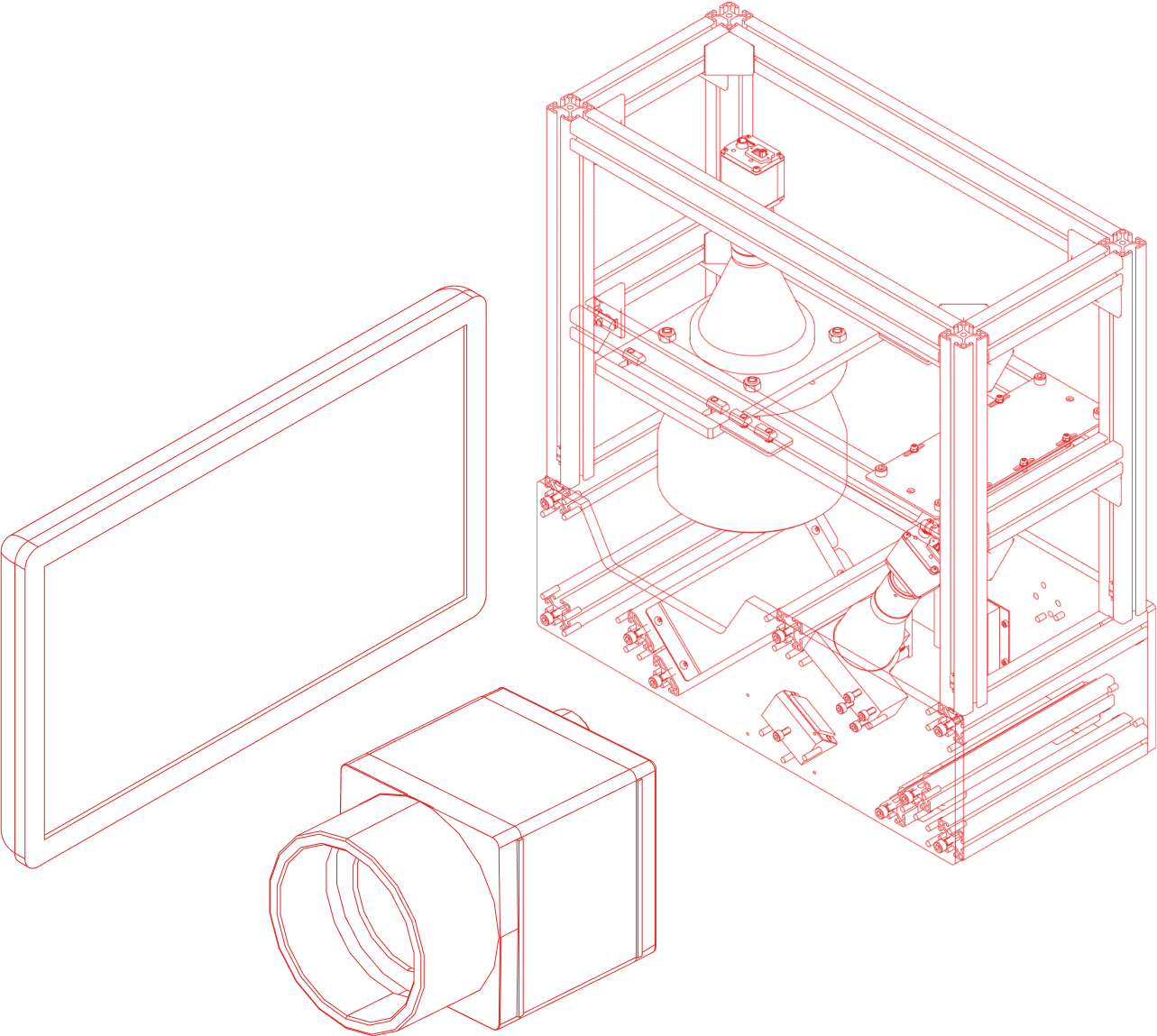 wireframe of camera, touchscreen and mechanical handling system