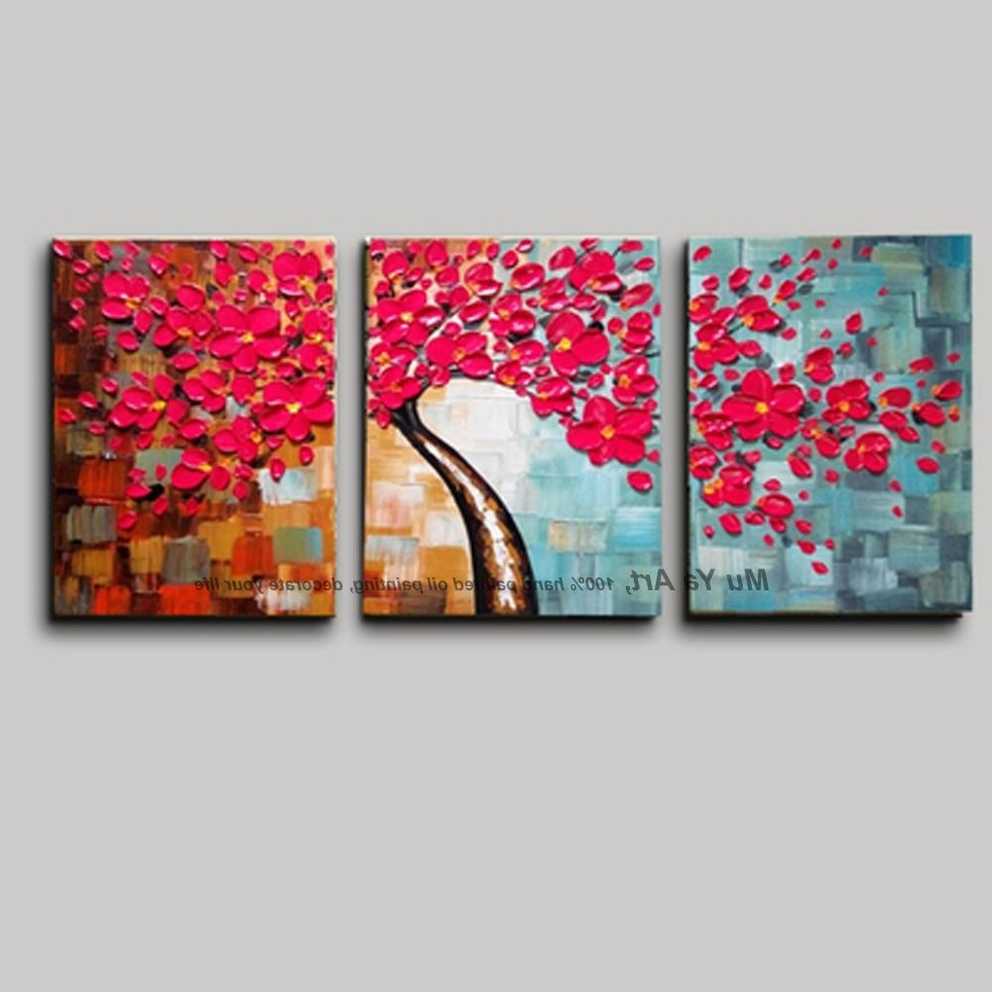 3 Piece Wall Art Flower Pictures Acrylic Decorative Hand Painted Inside Current 3 Piece Abstract Wall Art (Photo 12 of 15)