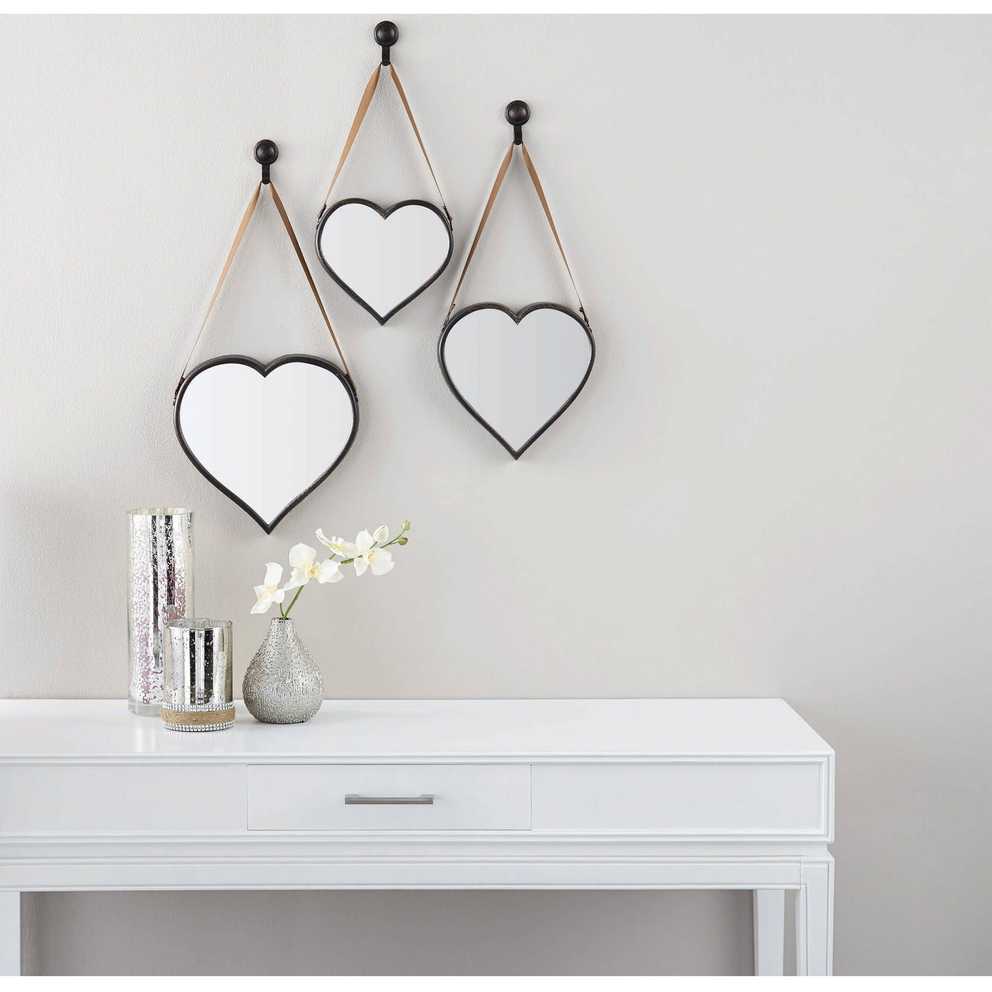 Mainstays 3 Piece Heart Mirror Set – Walmart Intended For Most Recently Released 2 Piece Heart Shaped Fan Wall Decor Sets (Photo 1 of 20)