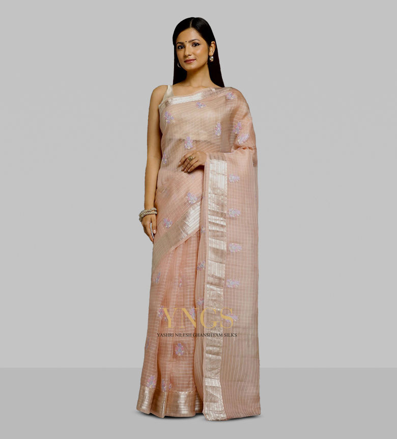 Pure Kora Silk Embroidery With Silver Border