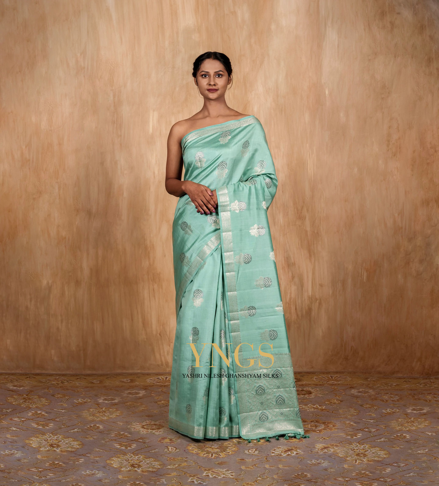 Chiniya Silk Sea Green Colour With Allover Silver Zari  And Zari Buta