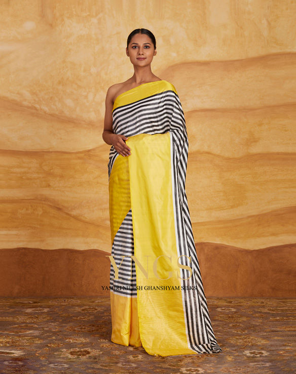 Satin Silk Stripe Pattern with Contrast Yellow Border