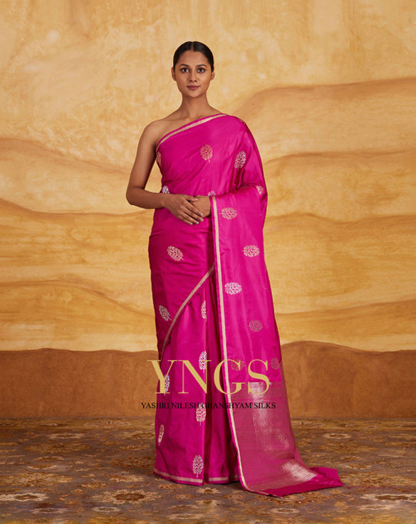 Pure Handloom Satin Silk With Gold &amp; Silver Zari 