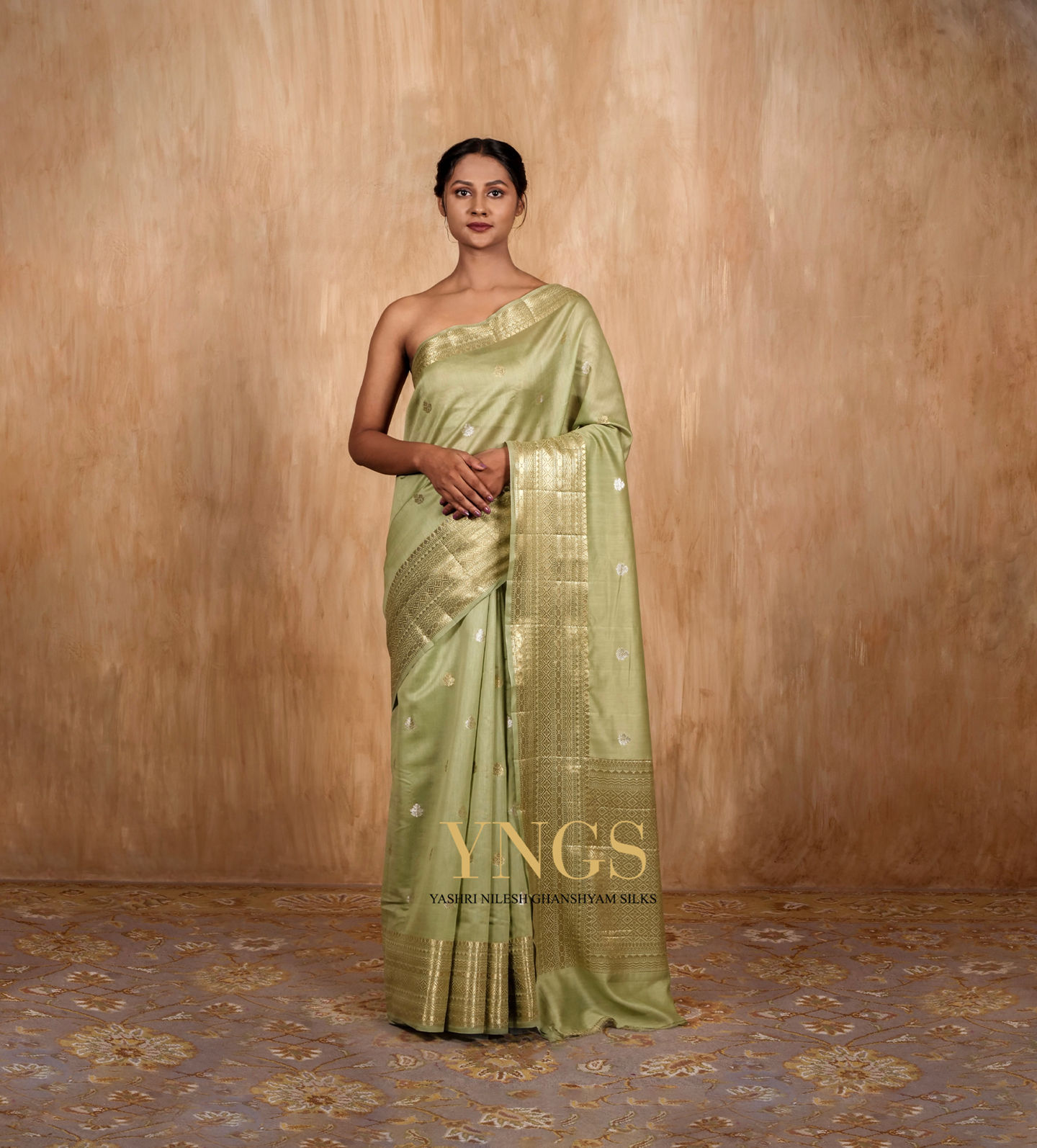 Chiniya Silk Light Green Pista Colour With  Gold Zari Buti