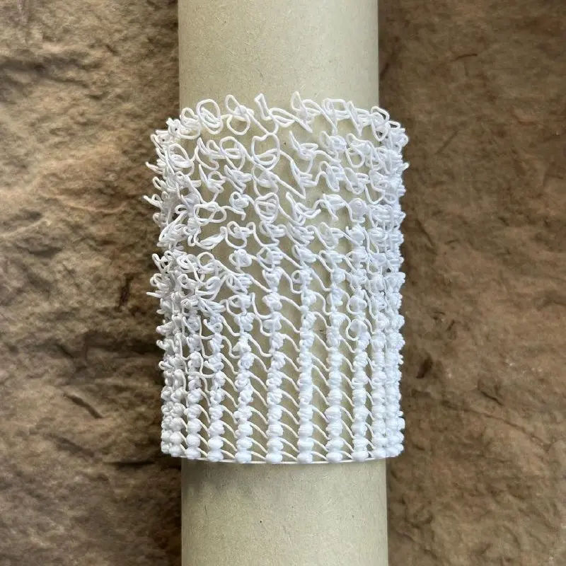 Droplet spiral stitch, three-quarter view