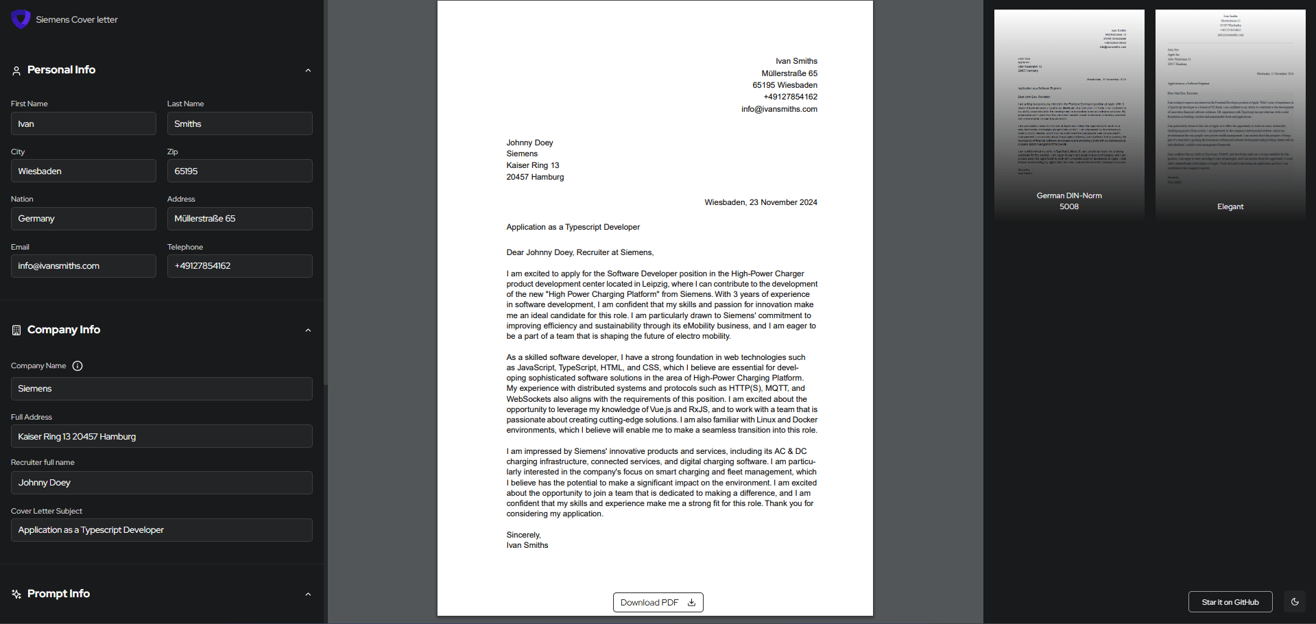 cover letter builder screenshot