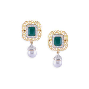 Amavi Gold and Green AD  Enriched Pearl  Drop Earrings For Women