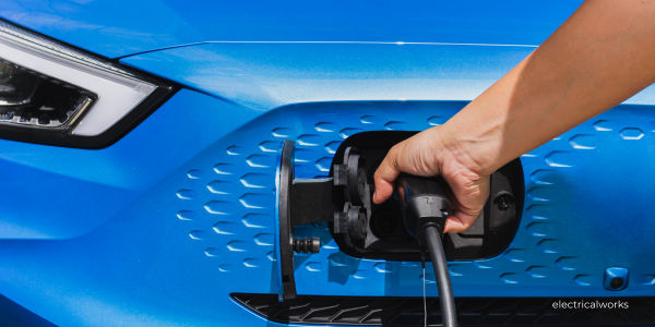 Home EV charger installed on a driveway wall
