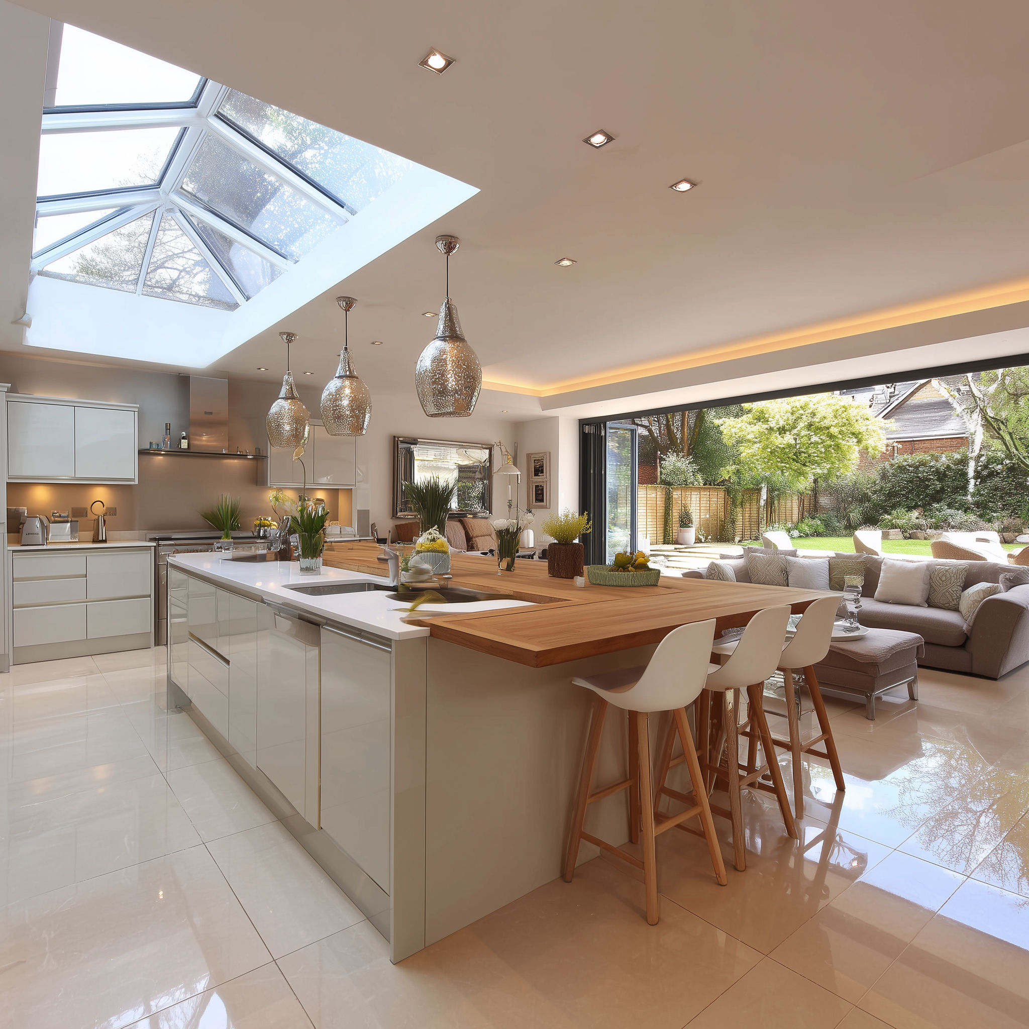 Dining area pendant lighting on new circuit — 6mm radial for kitchen extension London NICEIC
