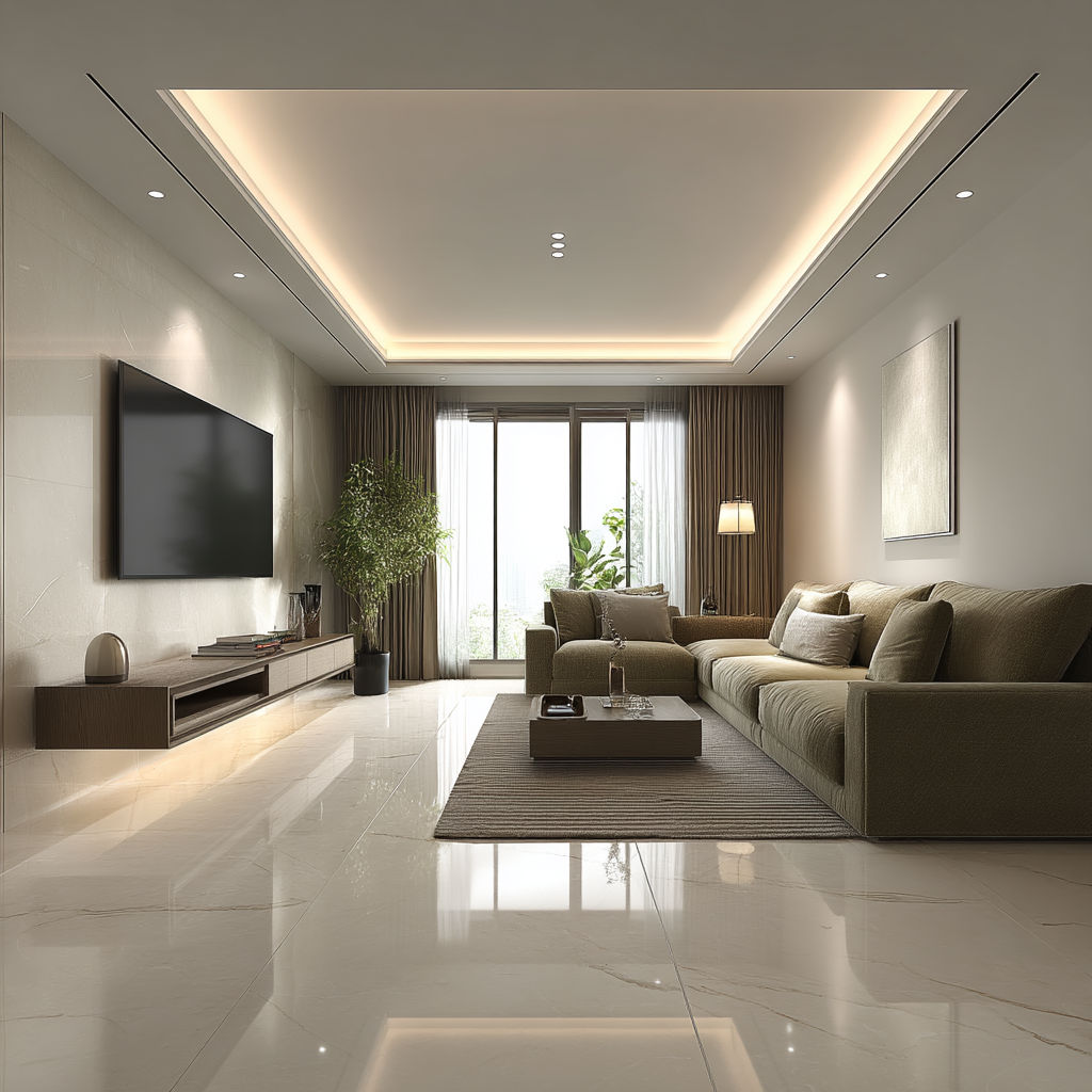 Living room recessed spots and wall lights after rewire — NICEIC certified installation South West London electricalworks