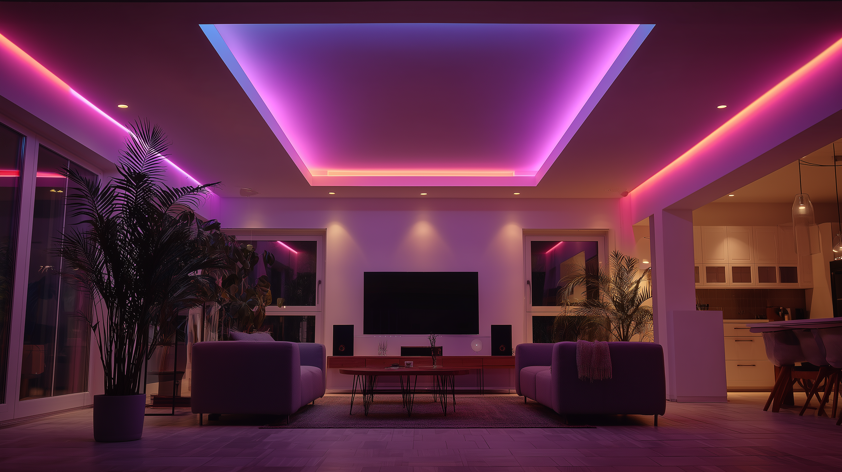 Spots pendants and shelf LEDs on scenes — Lutron-ready living room Hampstead electricalworks