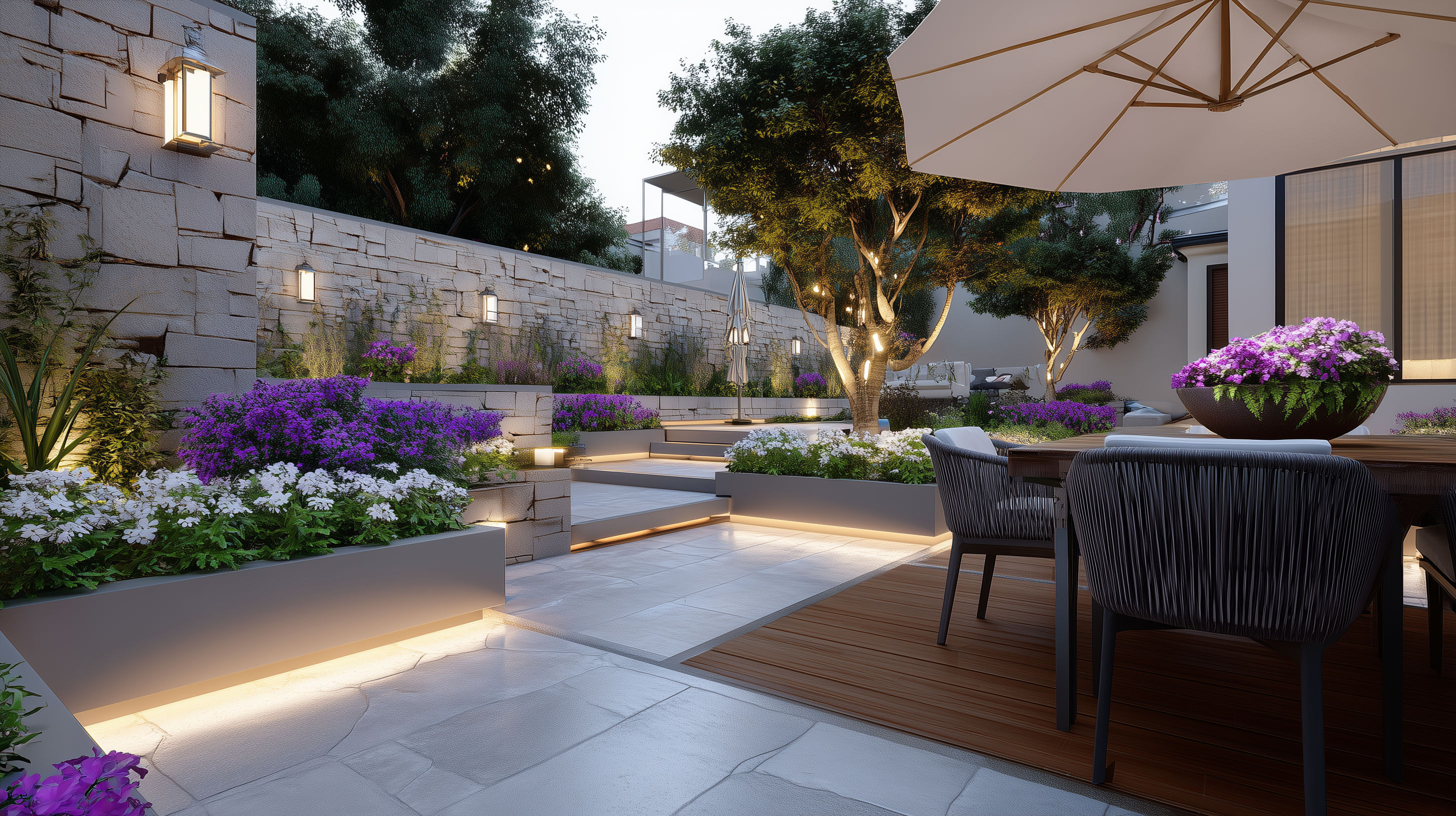 Elegant and modern landscape lighting for a London garden
