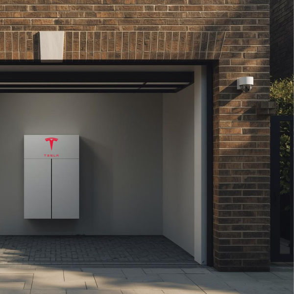 Tesla Powerwall 2 stacked units on garage wall — whole-home backup and time-based control London MCS