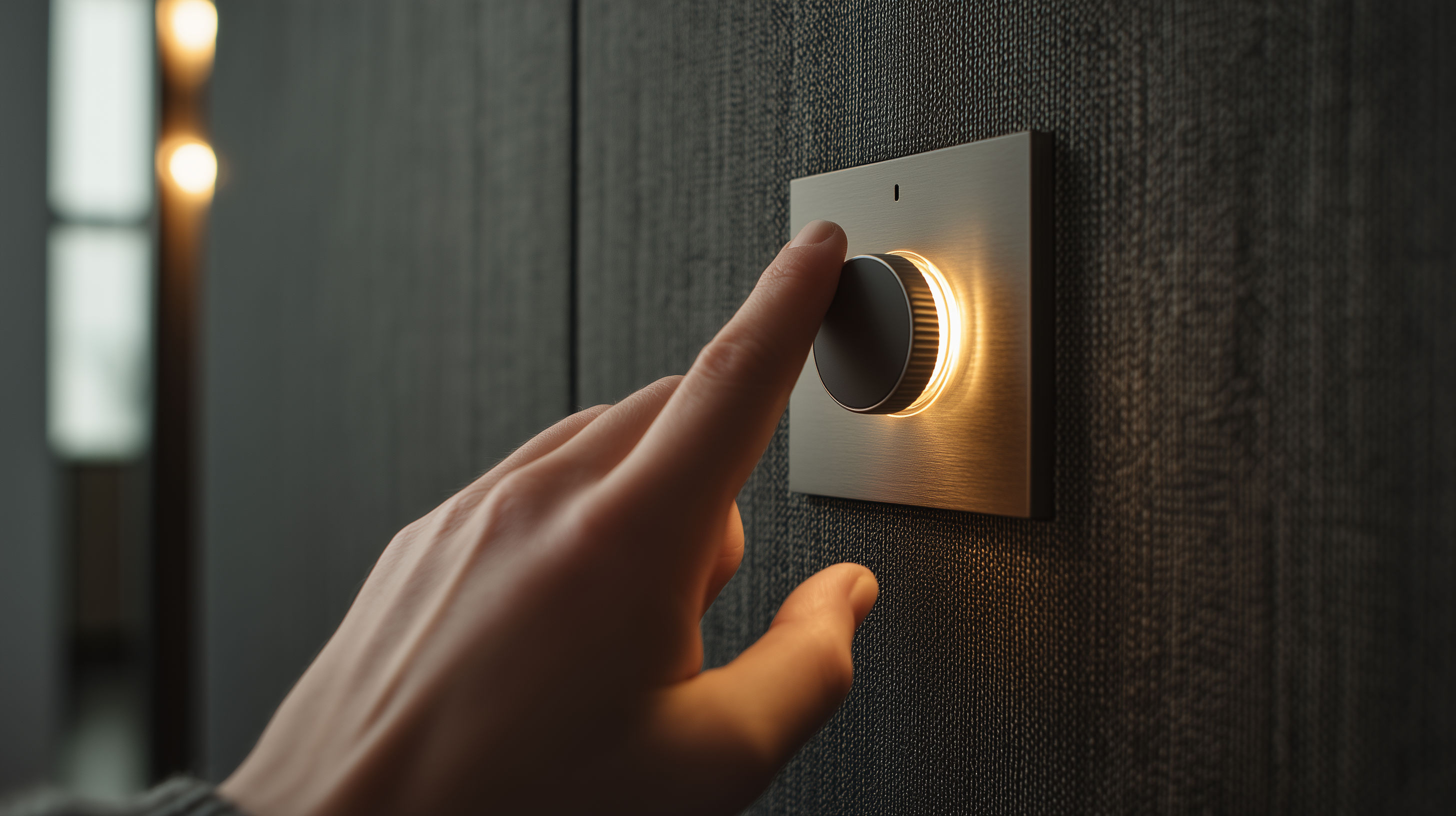 An LED light bulb next to a dimmer switch