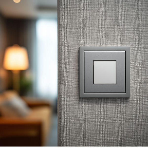 Stylish modern dimmer switch on a painted wall