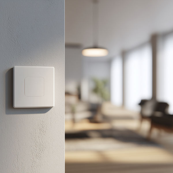 Designer matte white switch on a light wall