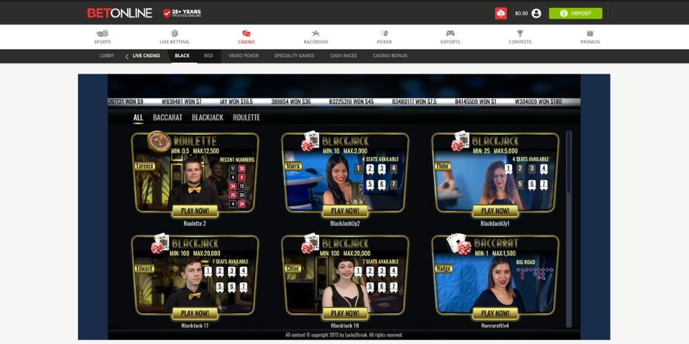 BetOnline Live Casino Games for US Players