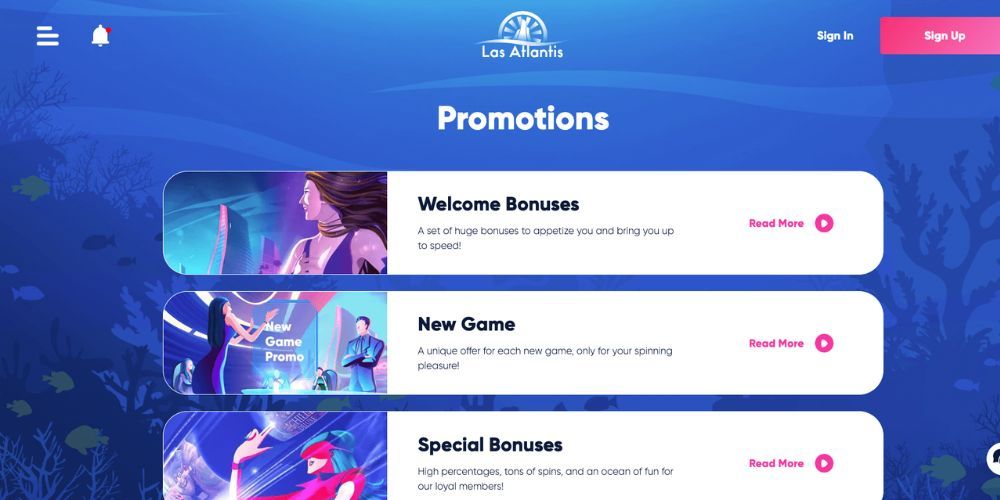 Graphic showcasing the various promotions available at Las Atlantis Casino.