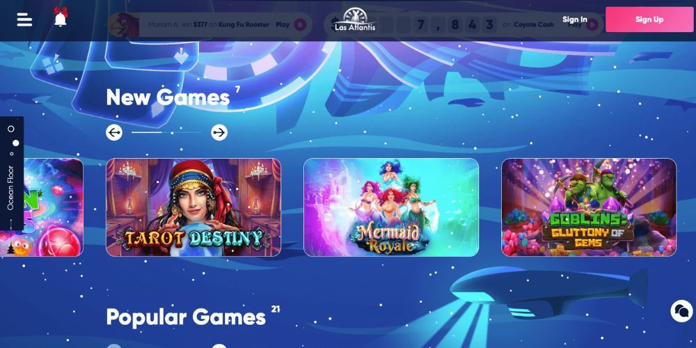 A collage of popular slot and table games available at Las Atlantis.