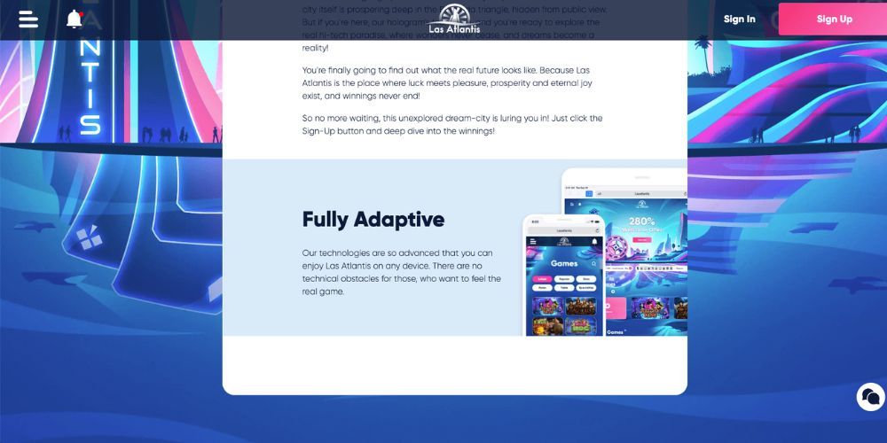 Las Atlantis Casino displayed on a smartphone screen.