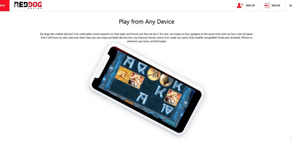 Red Dog Casino's website displayed on a smartphone and tablet.