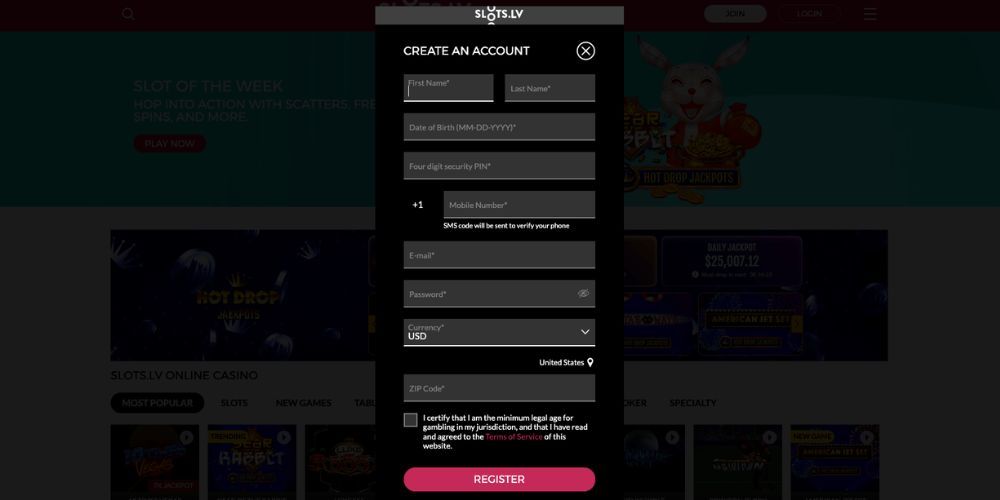 Slots.lv Registration Process