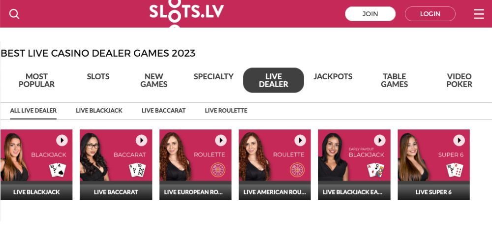 Slots.lv Casino Interface