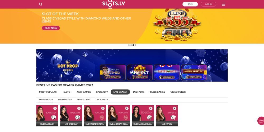 Slots.lv Live Casino Interface