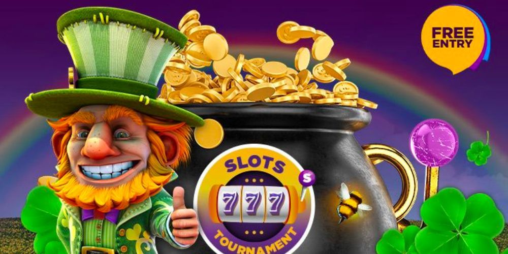 SuperSlots casino advertisement for a free tournament offer.