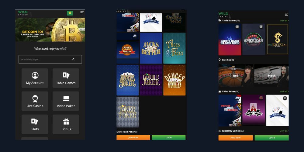 Wild Casino on a mobile device